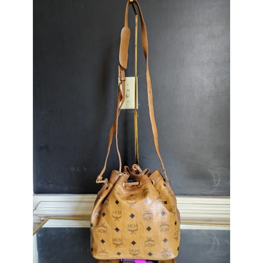 MCM Cognac Visetos Coated Canvas Heritage Drawstring Bag - Picture 3 of 13